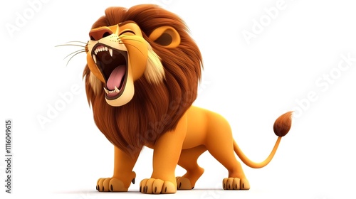 Cartoon lion roaring, 3D rendering, isolated on white background. photo