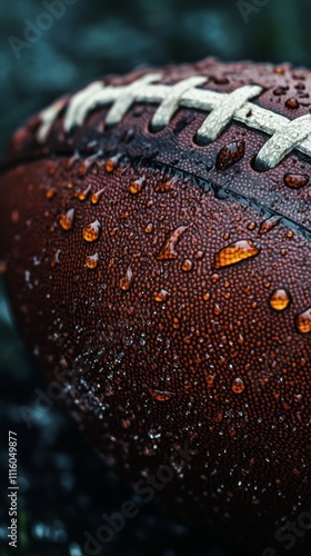 Close up of a wet basketball showing detailed droplets and texture after a rain