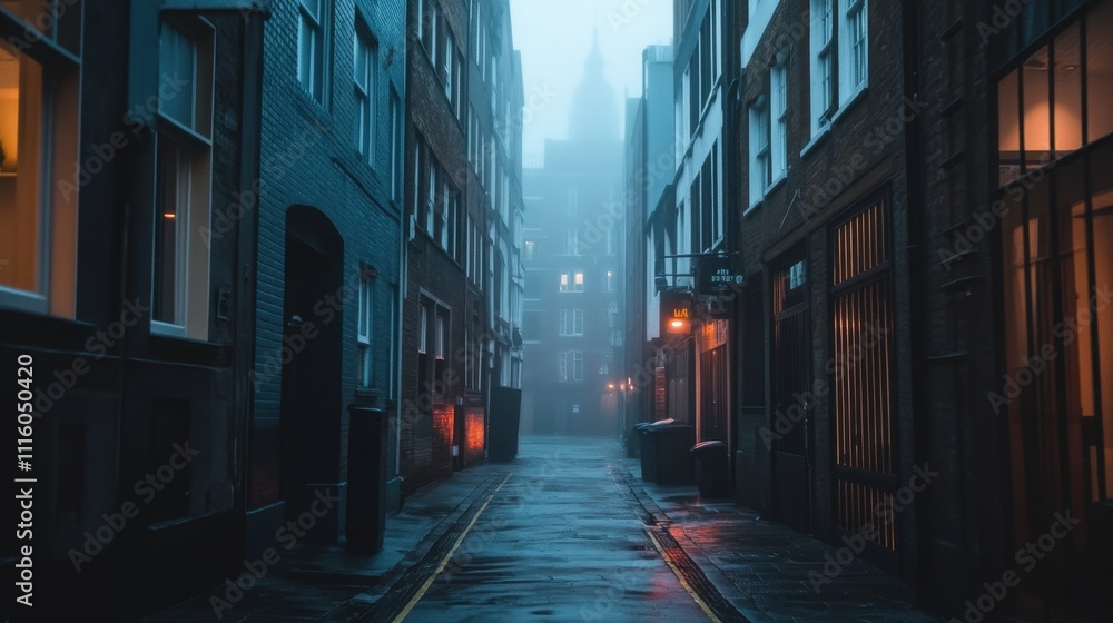 Fototapeta premium Moody and Atmospheric Urban Alleyway in Rainy Darkness