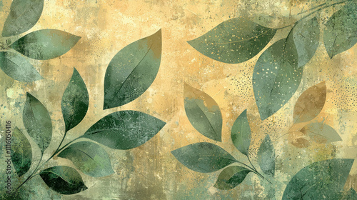 Serene Digital Background with Green Leaves and Textured Nature Elements