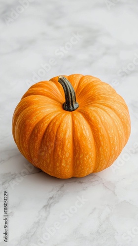 Bright orange pumpkin showcasing natural texture and details during autumn se...