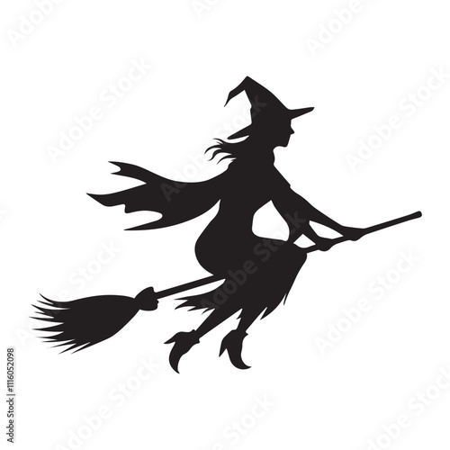 witch flying on a broom silhouette