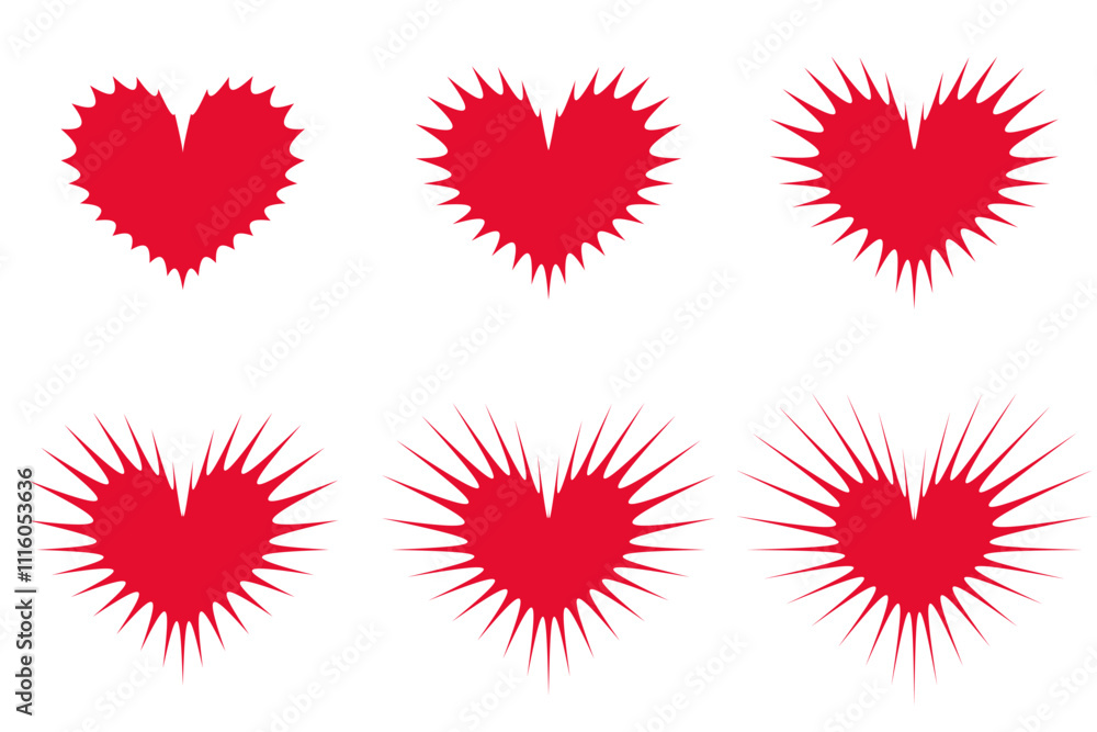 wavy hot sun rays heart icon set wavy hot sun rays heart icon set