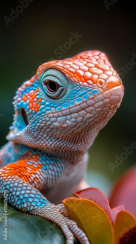 Brightly colored lizard perched in a natural environment showcasing vibrant s...