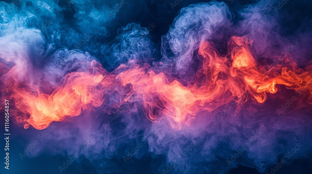 Fototapeta premium Dramatic fiery and colorful smoke blending in an abstract pattern