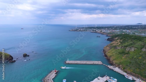 Wallpaper Mural The beautiful island, Chagwido Island, and Wawa of Jeju Island in Korea are taken with drones from the sky, the sea, waves, and beautiful nature Torontodigital.ca