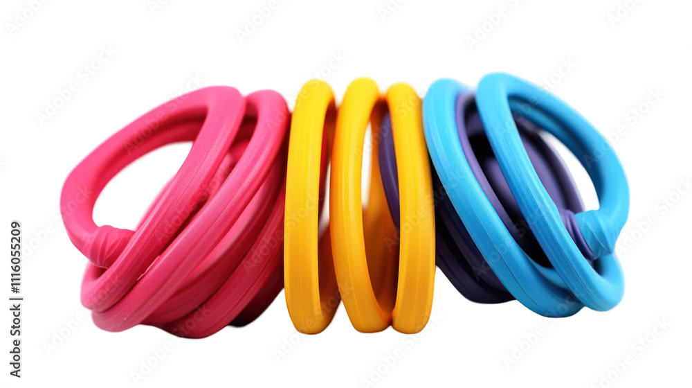 Naklejka premium A collection of colorful rubber bands arranged in a row, showcasing vibrant hues for various organizational and crafting purposes.