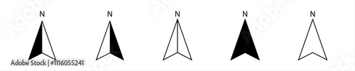 arrows north direction arrow icon or map N sign navigation GPS symbol stock illustration. compass icons element, used for App, Web, Print.

