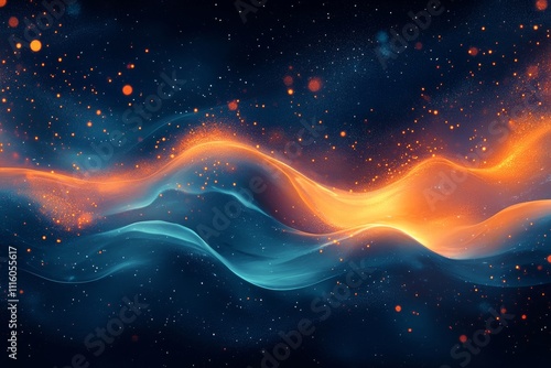 Swirling patterns of blue and orange light creating an abstract digital lands...