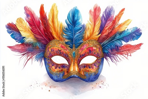 Colorful feathered mask designed for festive celebrations and cultural gather...