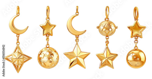 Celestial Gold Charms Moon Stars Orbs Jewelry Pendants