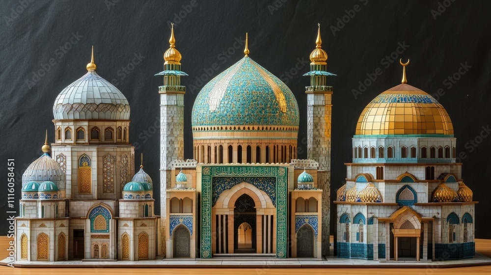 Obraz premium A detailed model of ornate domed buildings with intricate designs and vibrant colors.