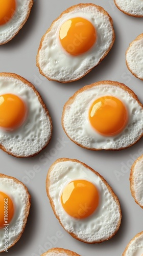 Fried eggs arranged beautifully on a light surface in a minimalist style