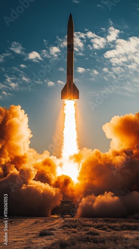 Rocket launch at sunset creates dramatic sky and powerful smoke clouds