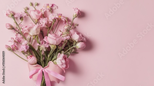 Elegant Pink Flower Bouquet on Pink Background: A Delicate Floral Arrangement for Spring or Romantic Occasions photo