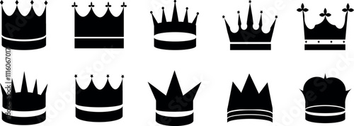 King crown Set. black crown vector collection, royal luxury symbols. Crown icon set. on white background.