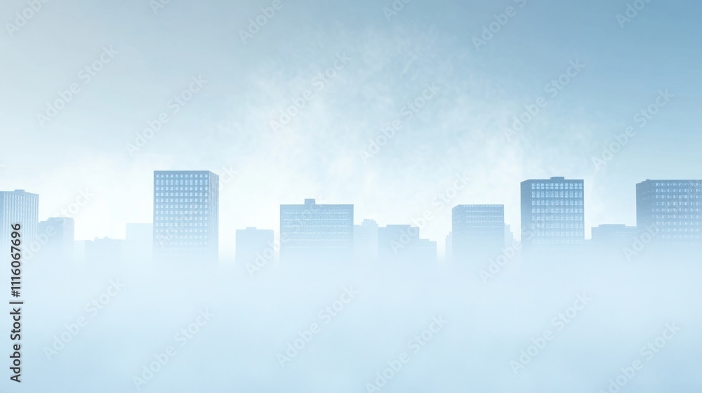 Obraz premium Misty Metropolis: Serene Urban Skyline in the Clouds
