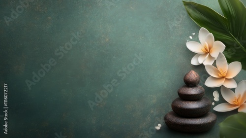 Serenity of spa stones and flowers for relaxation and wellness therapies