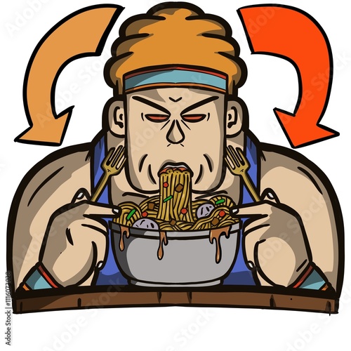 Fitness Man Mascot Eat Hot Noodle Ramen Illustration