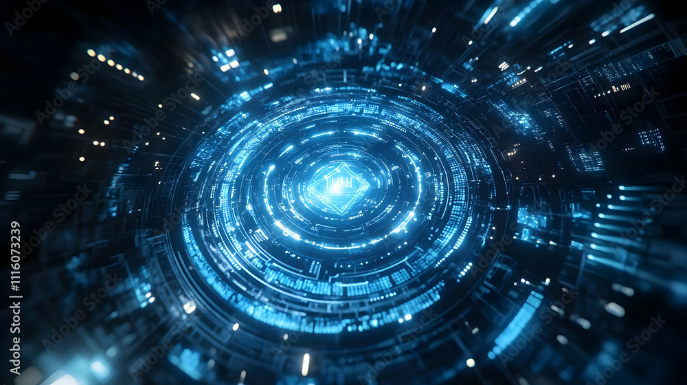 Obraz premium Abstract 3D Digital Background: Futuristic Tech HUD