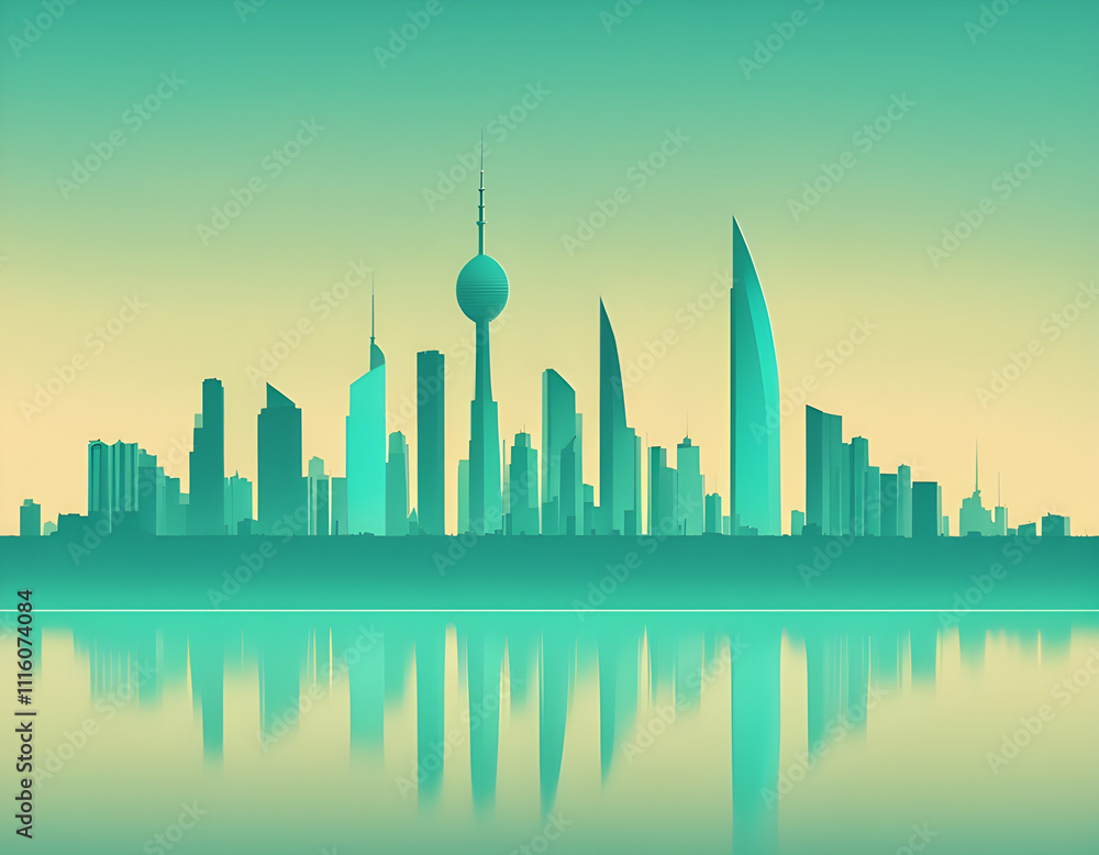 Obraz premium Green modern city silhouette creative background
