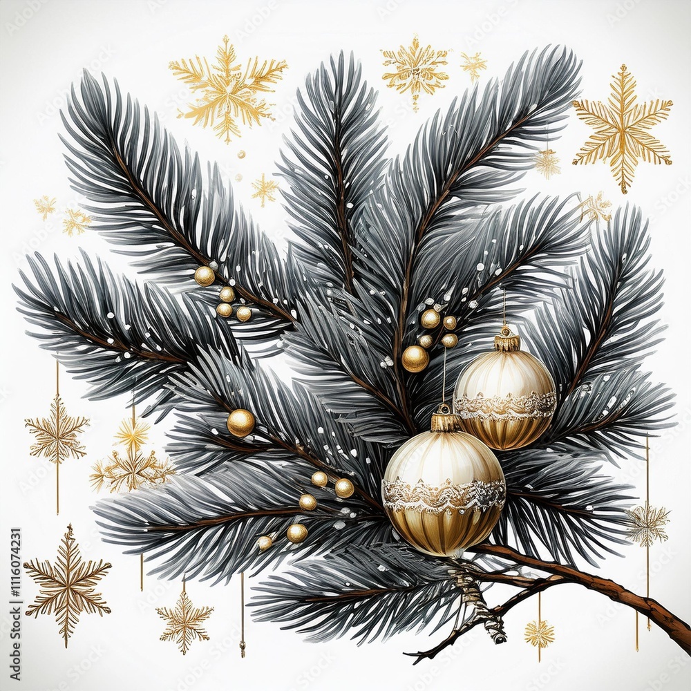 Naklejka premium golden christmas balls on christmas tree