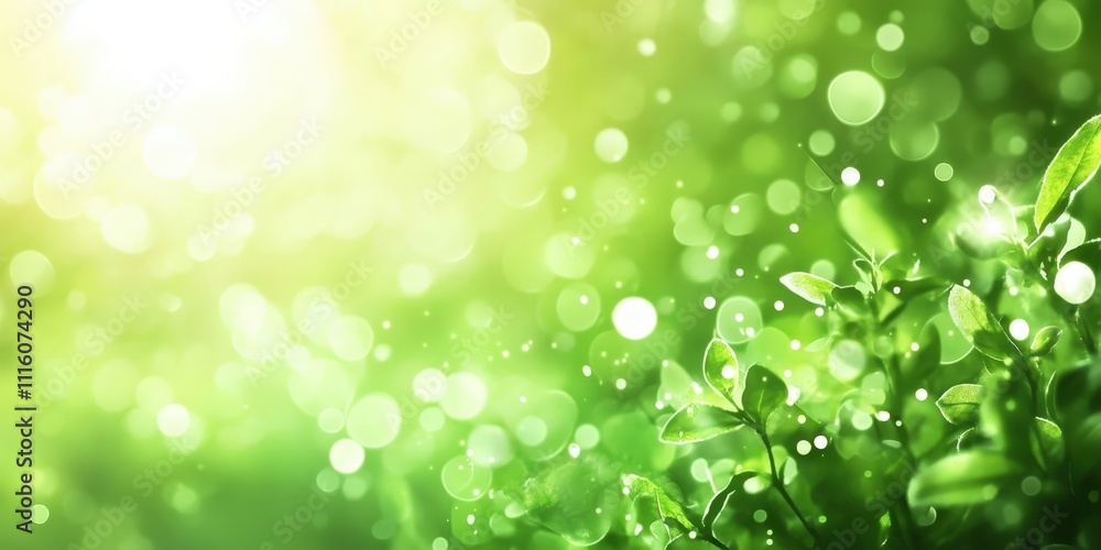 Fototapeta premium Lush Green Spring Background with Soft Bokeh Effect and Gentle Light Enhancing Nature's Vibrant Colors in a Serene Atmosphere