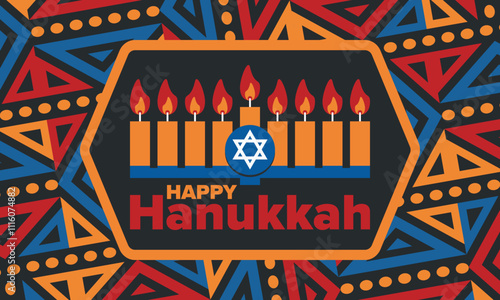 Hanukkah. Jewish festival. Festival of Lights. Traditional menorah. Candles. Star of David. Happy holiday banner. Creative art template. Vector illustration