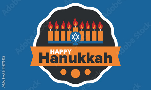 Hanukkah. Jewish festival. Festival of Lights. Traditional menorah. Candles. Star of David. Happy holiday banner. Creative art template. Vector illustration