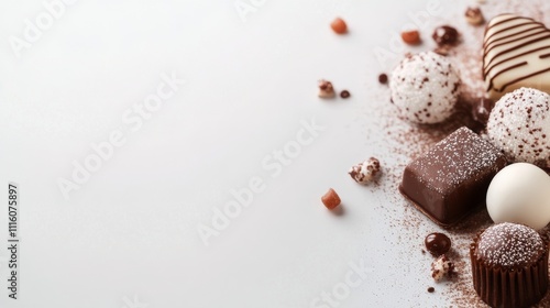 Assorted chocolates and treats displayed on a clean surface, perfect for dess...