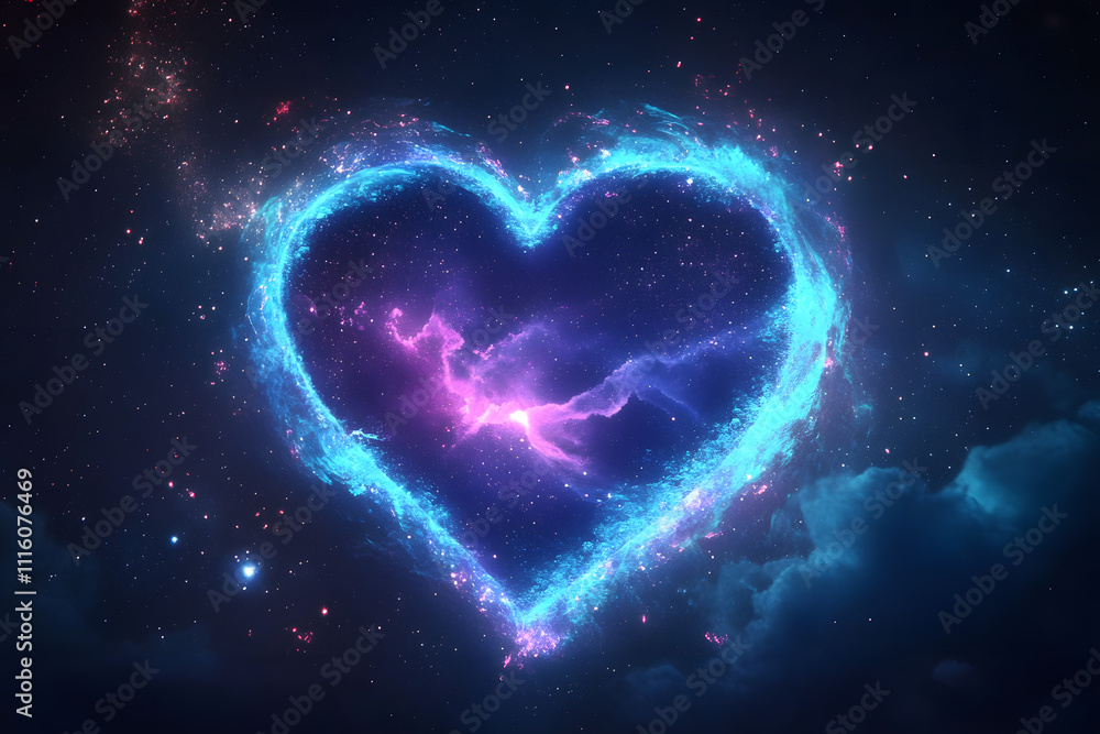 Fototapeta premium Heart In Indigo Cosmic Sky For Valentine's Day - Generative Ai