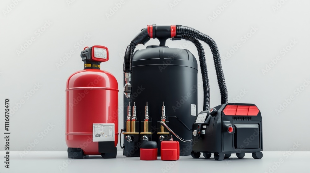 Naklejka premium Red and black industrial equipment on white background.