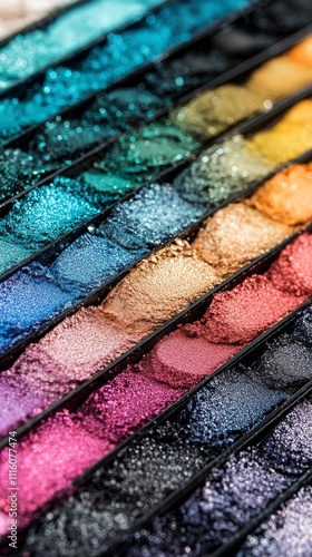 Vibrant cosmetic eyeshadow palette showcasing a variety of colorful shades an...