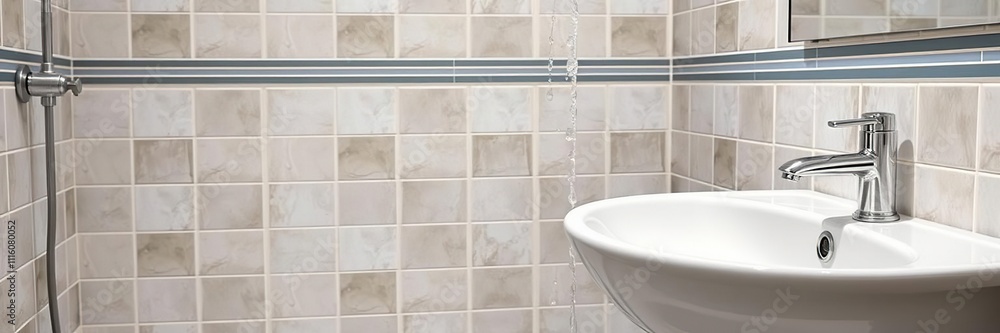 Water flowing down the drain in a modern bathroom, clean, plumbing, wet Water flowing down the drain in a modern bathroom, clean, plumbing, wet