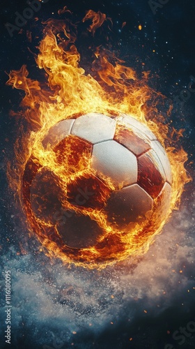 Soccer ball engulfed in flames showcasing dynamic motion and energy