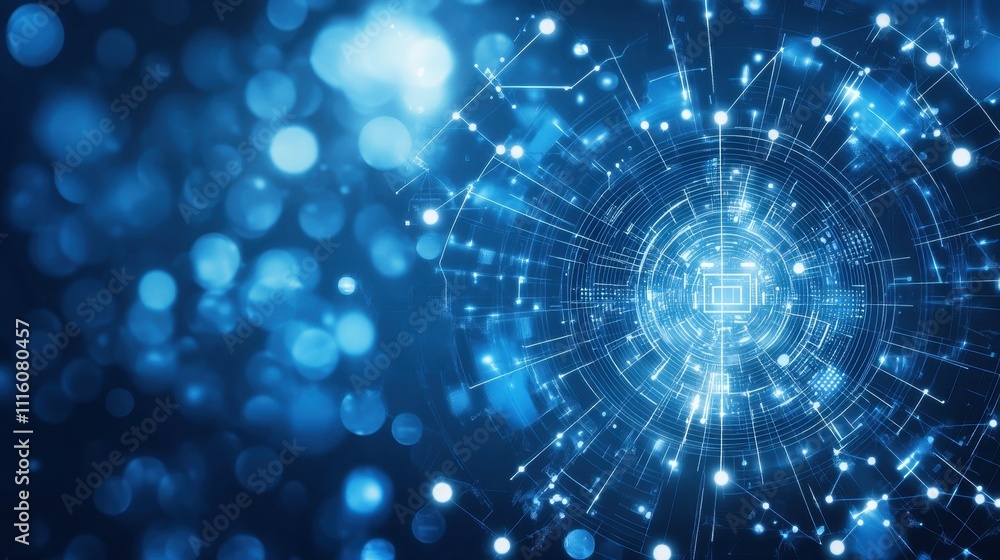 Obraz premium Futuristic Technological Abstract Background with Glowing Circles and Particles