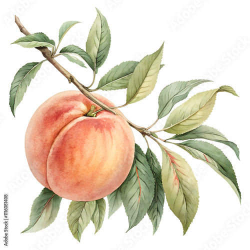 Creative layout made of peach on the watercolor background.