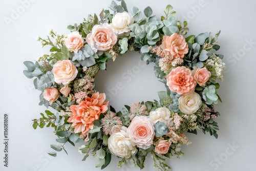 Floral wreath with assorted flowers and greenery perfect for home decoration