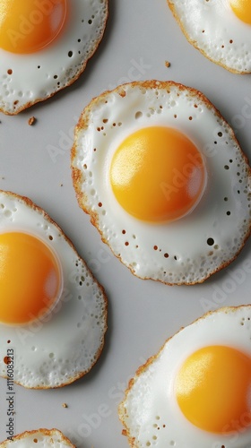 Fried eggs arranged beautifully on a light surface in a minimalist style