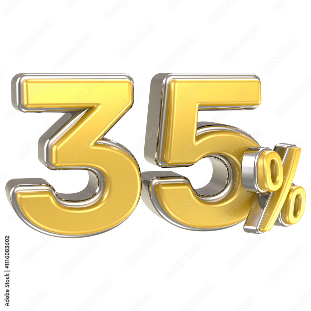 35 Number Percent Yellow With Silver 3D Render 35 Number Percent Yellow With Silver 3D Render