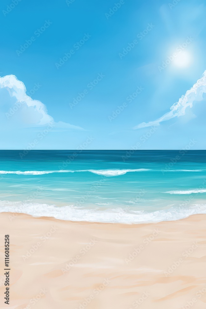 Obraz premium Vivid tropical beach with crystal-clear waters and bright skies