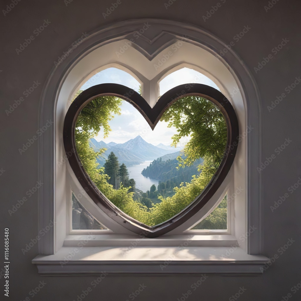 A heart-shaped window with a romantic view inside, heart, Valentine's Day, cozy A heart-shaped window with a romantic view inside, heart, Valentine's Day, cozy