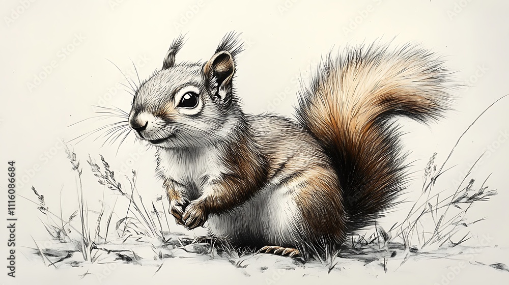 Obraz premium Realistic squirrel pencil sketch wallpaper images showcasing intricate and graceful artistry