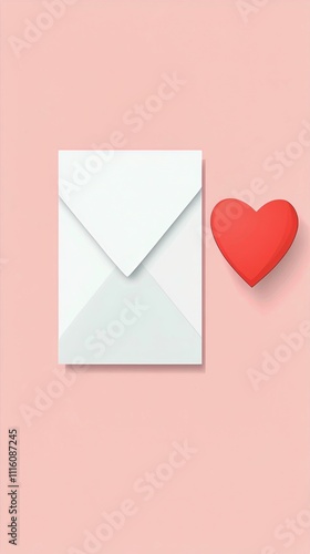 Bright pink envelope with a heart design on a pastel background for love notes