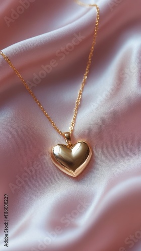 Gold heart necklace resting on soft satin fabric in elegant display