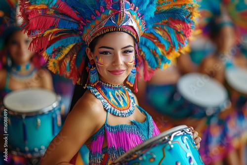Colorful dancers performing with drums at a vibrant cultural festival during ...
