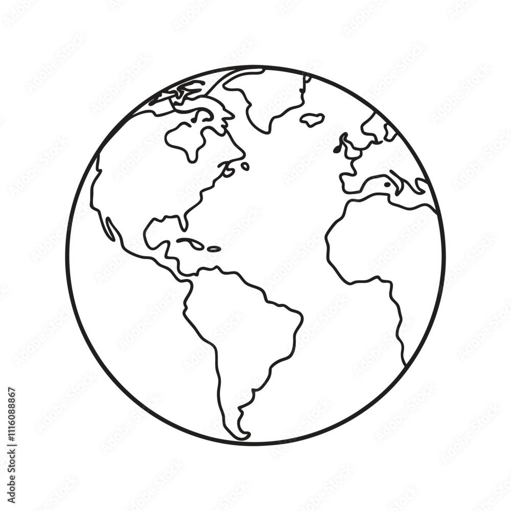 Obraz premium Earth map in outline style world map. Vector line illustration