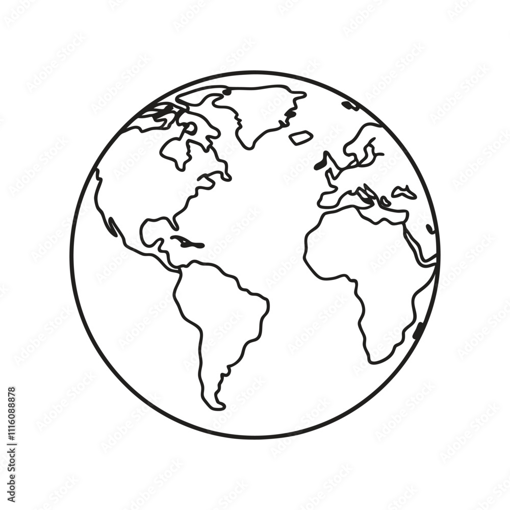 Obraz premium Earth map in outline style world map. Vector line illustration