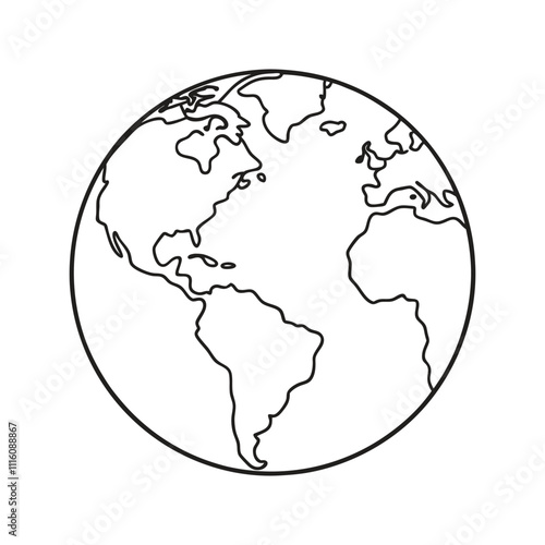 Earth map in outline style world map. Vector line illustration