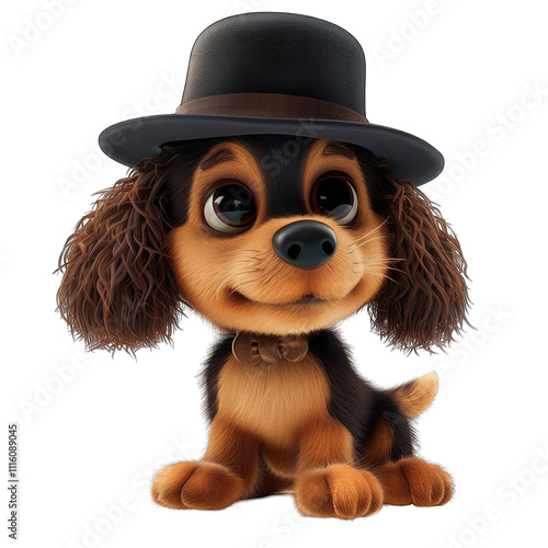 A cute cartoon puppy wearing a hat, smiling adorably at the viewer. transparent background photo